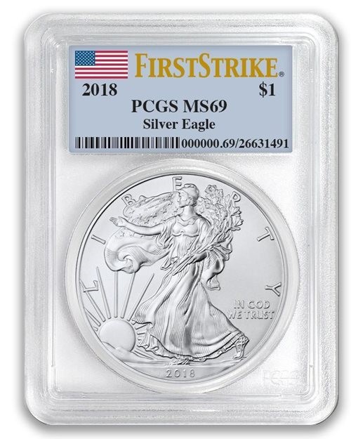 2018 $1 SILVER AMERICAN EAGLE PCGS MS69